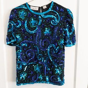 Laurence Kazar Vintage Sequin Beaded Top